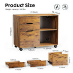 Meuble de rangement mobile rustique marron/noir/blanc avec 3 tiroirs et 2 étagères ouvertes – Utilisateur unique