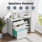 Meuble de rangement mobile rustique marron/noir/blanc avec 3 tiroirs et 2 étagères ouvertes – Utilisateur unique
