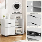Meuble de rangement mobile rustique marron/noir/blanc avec 3 tiroirs et 2 étagères ouvertes – Utilisateur unique