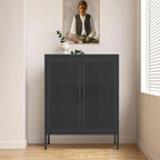 Armoire de rangement verrouillable en acier noir et blanc, 2 portes, 2 étagères, 1 personne