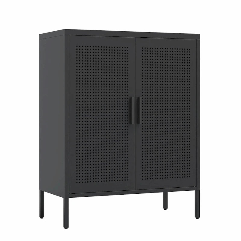 Armoire de rangement verrouillable en acier noir et blanc, 2 portes, 2 étagères, 1 personne