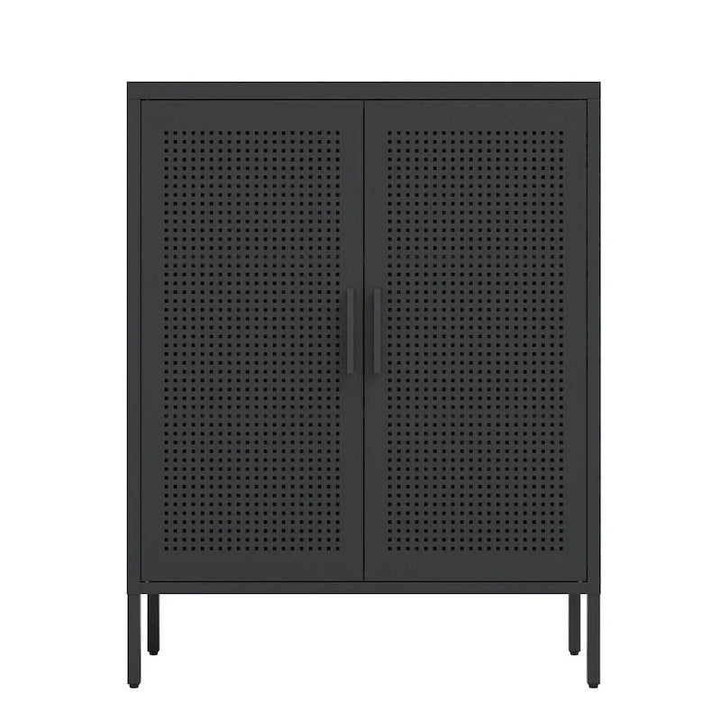 Armoire de rangement verrouillable en acier noir et blanc, 2 portes, 2 étagères, 1 personne