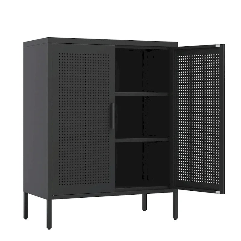 Armoire de rangement verrouillable en acier noir et blanc, 2 portes, 2 étagères, 1 personne