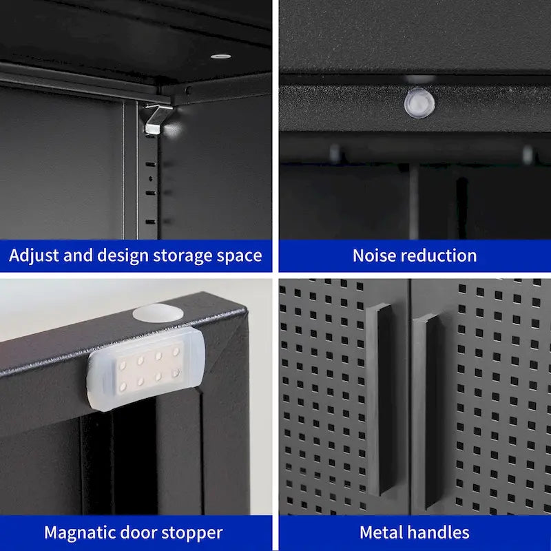 Armoire de rangement verrouillable en acier noir et blanc, 2 portes, 2 étagères, 1 personne