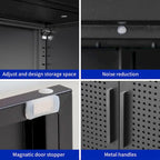 Armoire de rangement verrouillable en acier noir et blanc, 2 portes, 2 étagères, 1 personne