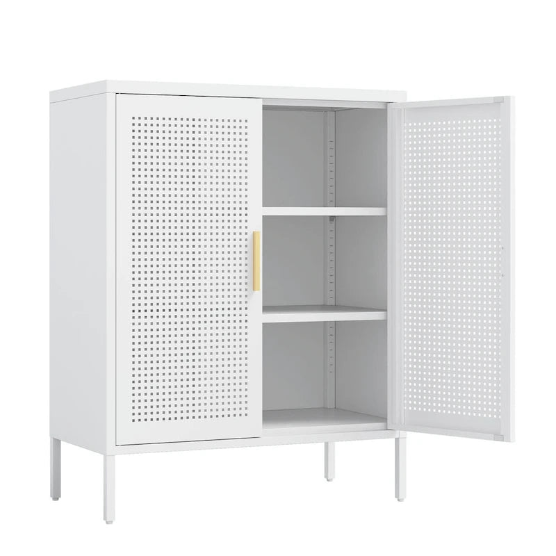 Armoire de rangement verrouillable en acier noir et blanc, 2 portes, 2 étagères, 1 personne