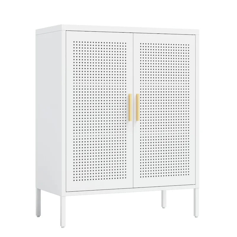 Armoire de rangement verrouillable en acier noir et blanc, 2 portes, 2 étagères, 1 personne