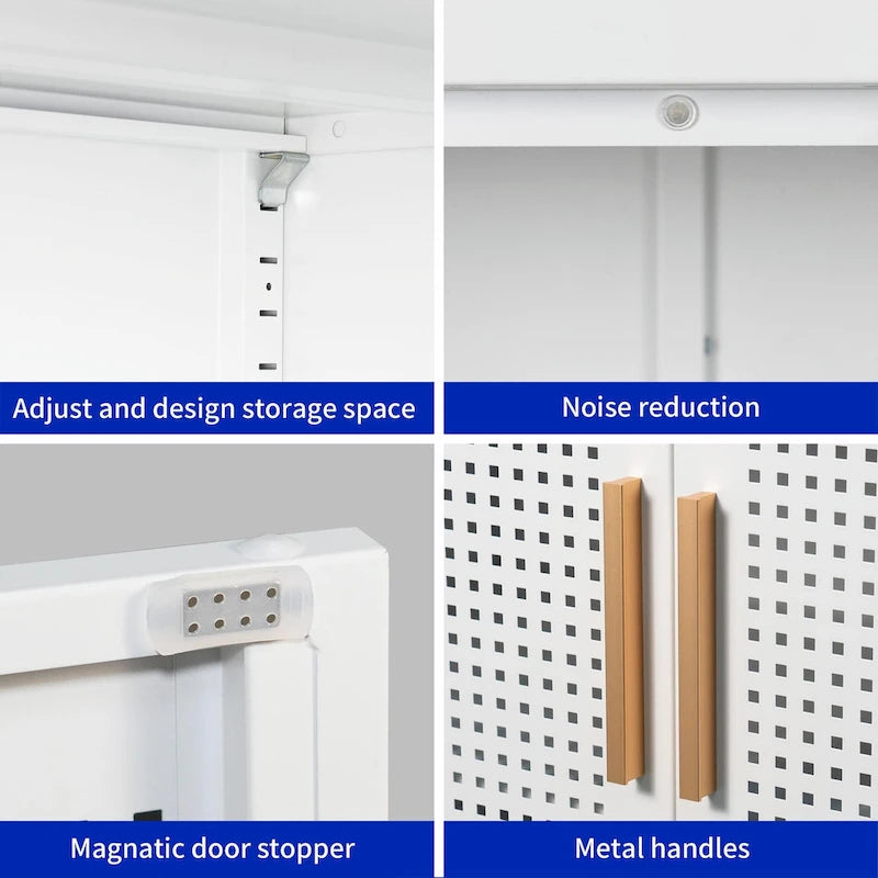 Armoire de rangement verrouillable en acier noir et blanc, 2 portes, 2 étagères, 1 personne