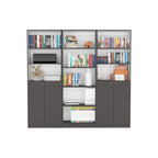 Bibliothèque à double armoire à 5 étagères de 188 cm de large, beige/multicolore/noir/blanc, lot de 3