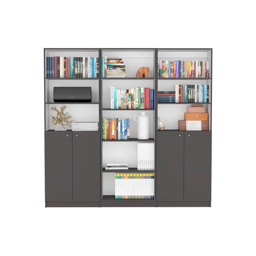 Bibliothèque à double armoire à 5 étagères de 188 cm de large, beige/multicolore/noir/blanc, lot de 3