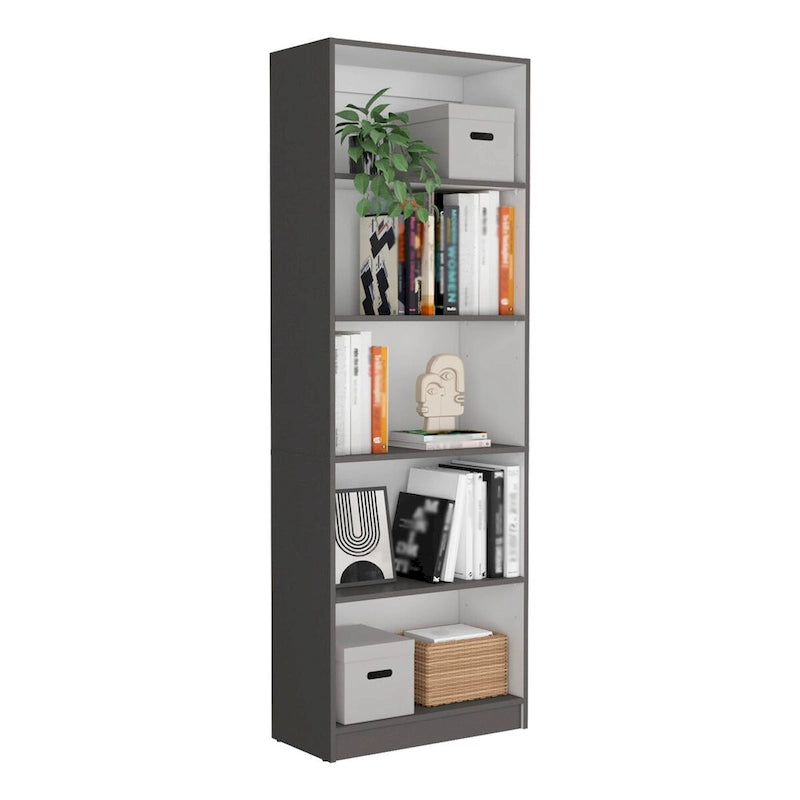 Bibliothèque à double armoire à 5 étagères de 188 cm de large, beige/multicolore/noir/blanc, lot de 3