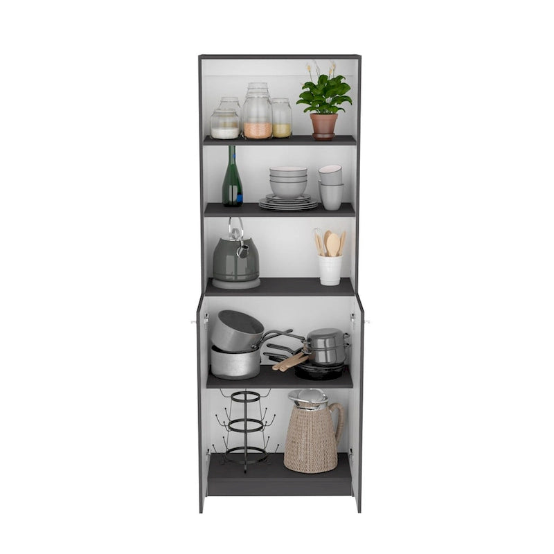 Bibliothèque à double armoire à 5 étagères de 188 cm de large, beige/multicolore/noir/blanc, lot de 3