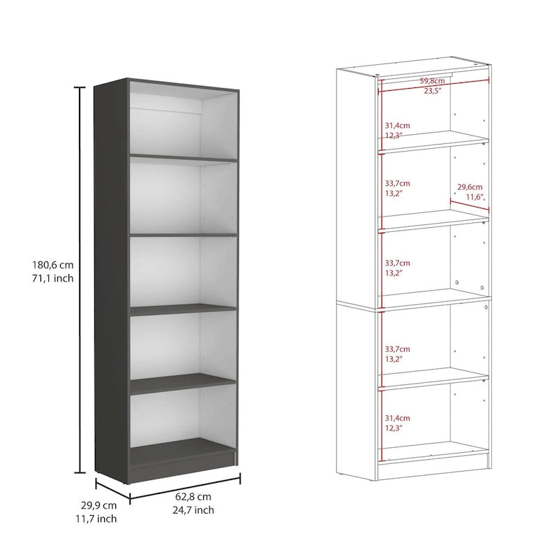 Bibliothèque à double armoire à 5 étagères de 188 cm de large, beige/multicolore/noir/blanc, lot de 3