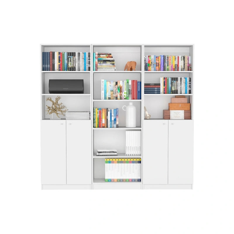 Bibliothèque à double armoire à 5 étagères de 188 cm de large, beige/multicolore/noir/blanc, lot de 3