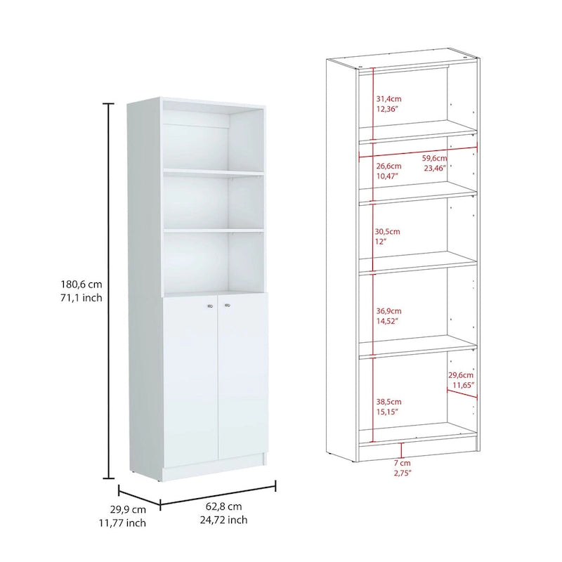 Bibliothèque à double armoire à 5 étagères de 188 cm de large, beige/multicolore/noir/blanc, lot de 3