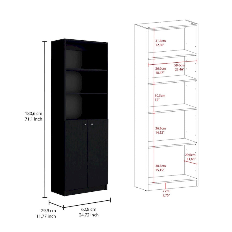 Bibliothèque à double armoire à 5 étagères de 188 cm de large, beige/multicolore/noir/blanc, lot de 3