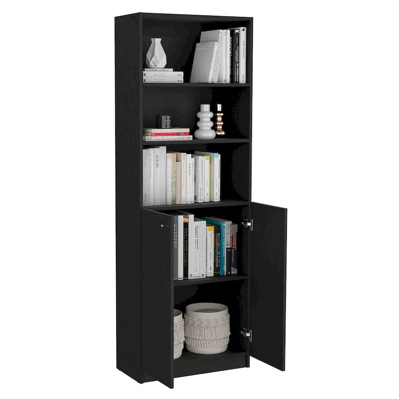 Bibliothèque à double armoire à 5 étagères de 188 cm de large, beige/multicolore/noir/blanc, lot de 3