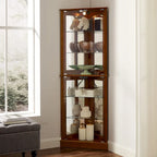Vitrine d'angle avec lumières et portes en verre, marron/cerise, montage à deux personnes