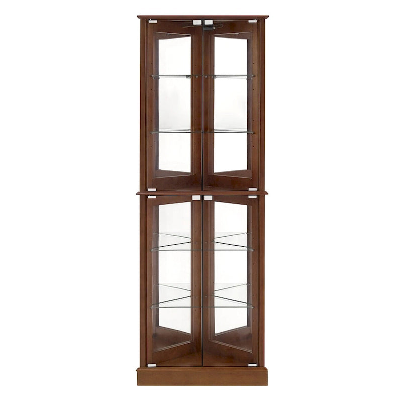 Vitrine d'angle avec lumières et portes en verre, marron/cerise, montage à deux personnes