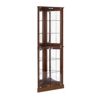 Vitrine d'angle avec lumières et portes en verre, marron/cerise, montage à deux personnes