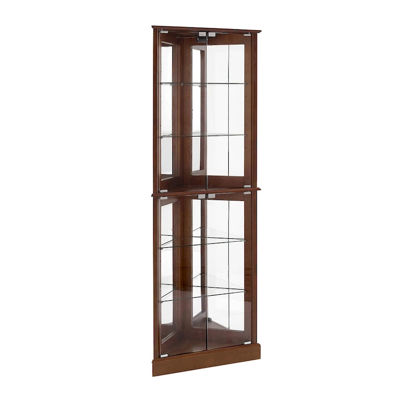 Vitrine d'angle avec lumières et portes en verre, marron/cerise, montage à deux personnes
