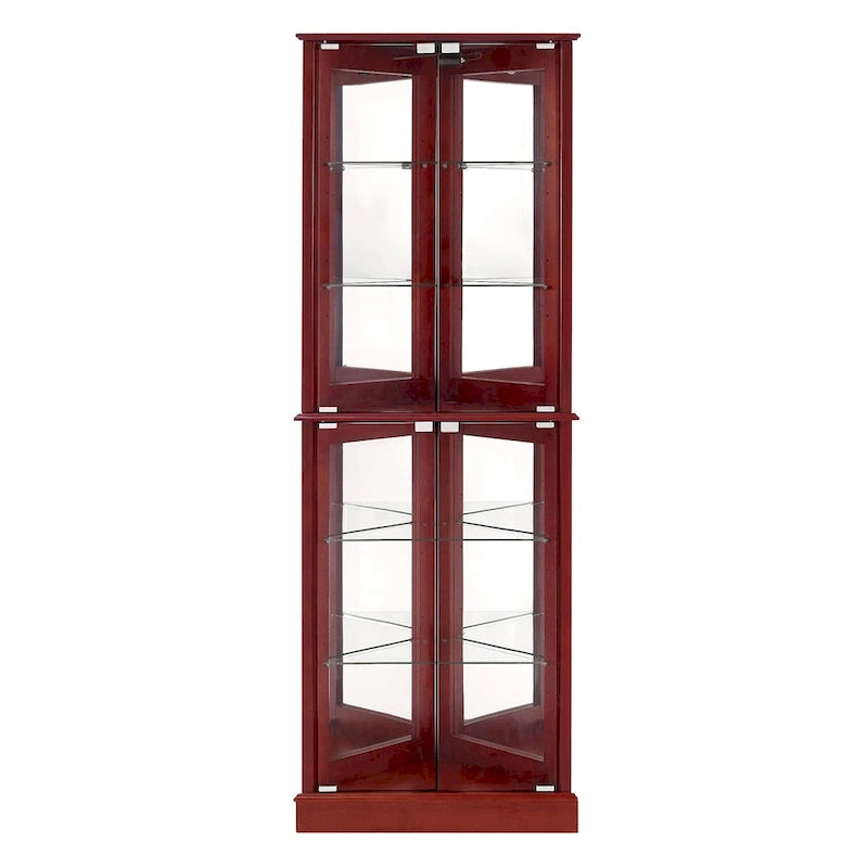 Vitrine d'angle avec lumières et portes en verre, marron/cerise, montage à deux personnes