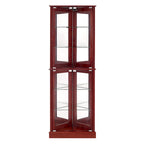 Vitrine d'angle avec lumières et portes en verre, marron/cerise, montage à deux personnes