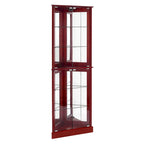 Vitrine d'angle avec lumières et portes en verre, marron/cerise, montage à deux personnes