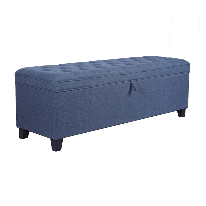 Banc de rangement ottoman capitonné bleu, avec couvercle à charnière, 1 place
