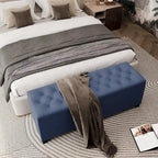 Banc de rangement ottoman capitonné bleu, avec couvercle à charnière, 1 place