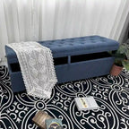 Banc de rangement ottoman capitonné bleu, avec couvercle à charnière, 1 place