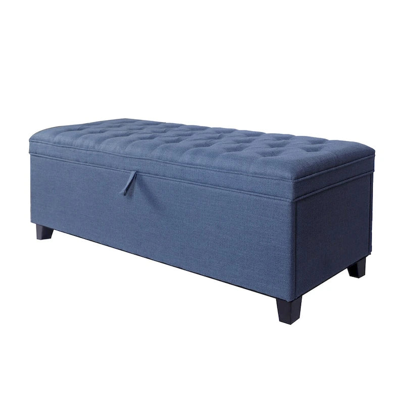 Banc de rangement ottoman capitonné bleu, avec couvercle à charnière, 1 place