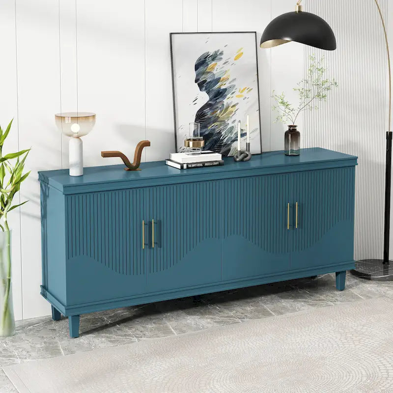 Armoire de rangement 4 portes, Champagne/Bleu, Convient pour 1 à 2 utilisateurs