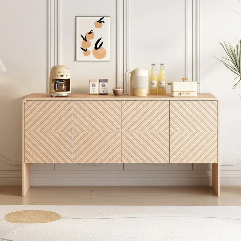 Buffet 4 portes de 152 cm, Crème/Blanc, Étagères réglables, 2 côtés d'assise