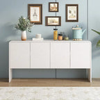 Buffet 4 portes de 152 cm, Crème/Blanc, Étagères réglables, 2 côtés d'assise