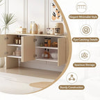 Buffet 4 portes de 152 cm, Crème/Blanc, Étagères réglables, 2 côtés d'assise