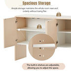 Buffet 4 portes de 152 cm, Crème/Blanc, Étagères réglables, 2 côtés d'assise