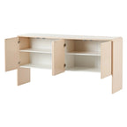 Buffet 4 portes de 152 cm, Crème/Blanc, Étagères réglables, 2 côtés d'assise
