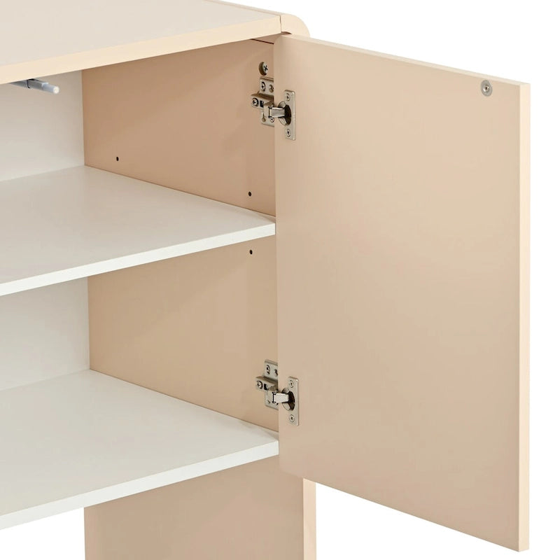 Buffet 4 portes de 152 cm, Crème/Blanc, Étagères réglables, 2 côtés d'assise