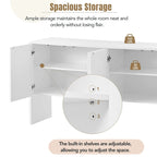 Buffet 4 portes de 152 cm, Crème/Blanc, Étagères réglables, 2 côtés d'assise