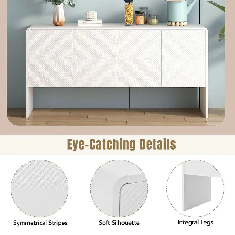 Buffet 4 portes de 152 cm, Crème/Blanc, Étagères réglables, 2 côtés d'assise