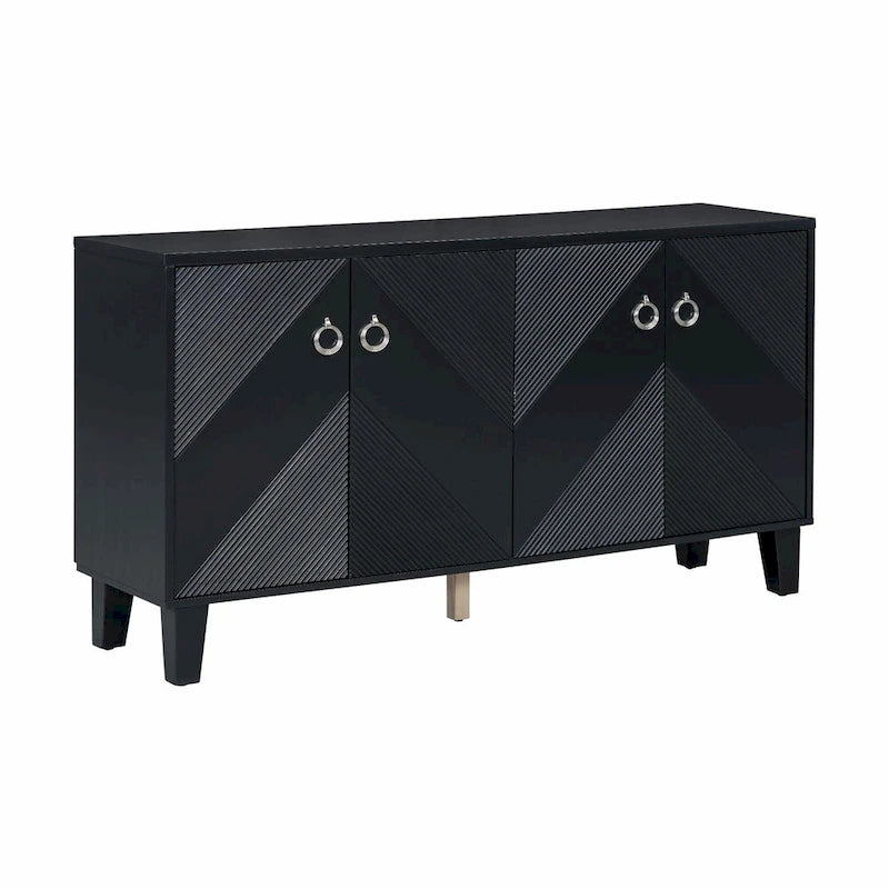 Meuble de rangement géométrique 4 portes noir/argent
