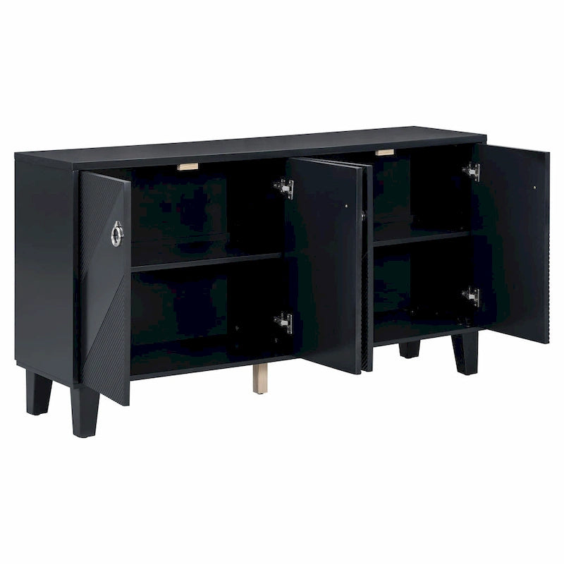 Meuble de rangement géométrique 4 portes noir/argent