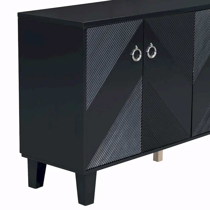 Meuble de rangement géométrique 4 portes noir/argent