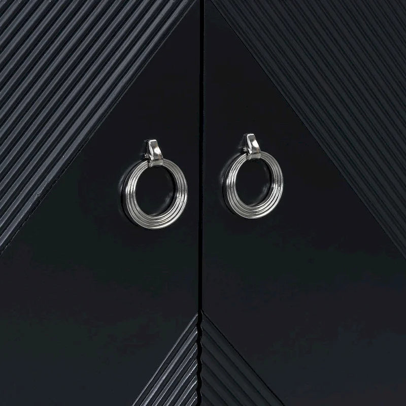 Meuble de rangement géométrique 4 portes noir/argent