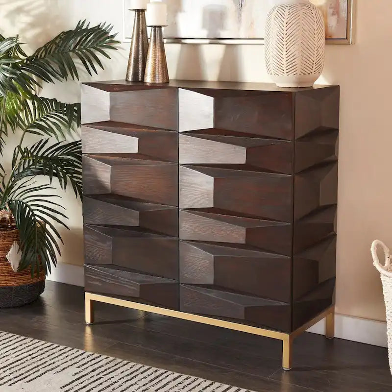 Meuble de rangement géométrique marron – 2/4 portes, 1 étagère, assemblage par 1 à 2 personnes