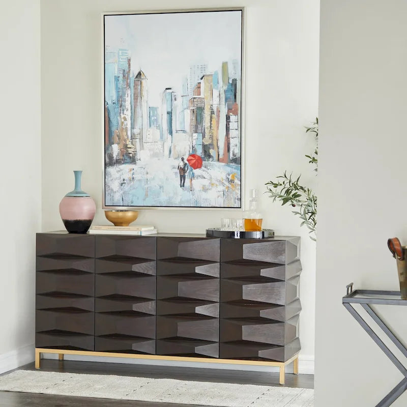 Meuble de rangement géométrique marron – 2/4 portes, 1 étagère, assemblage par 1 à 2 personnes