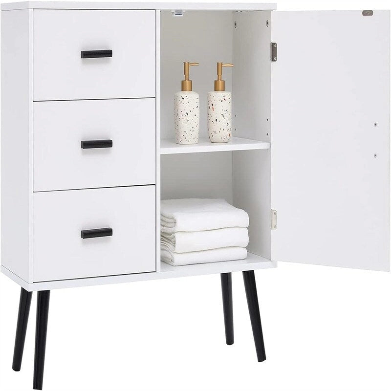 Armoire de rangement en rotin avec 3 tiroirs, coloris blanc / gris / naturel / marron rustique — Lot de 2