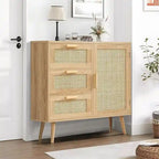 Armoire de rangement en rotin avec 3 tiroirs, coloris blanc / gris / naturel / marron rustique — Lot de 2