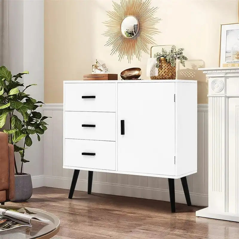 Armoire de rangement en rotin avec 3 tiroirs, coloris blanc / gris / naturel / marron rustique — Lot de 2